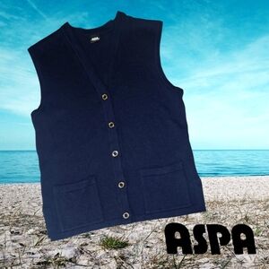 VTG German ASPA Schoeller Today Wool Accent Button Sweater Vest Navy 40 US 12